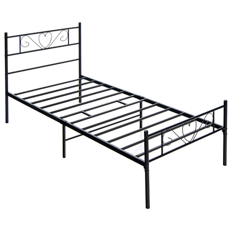 Twin XL Metal Bed Frame with Heart-shaped Headboard-Black
