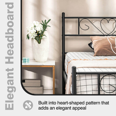 Twin XL Metal Bed Frame with Heart-shaped Headboard-Black