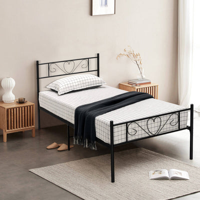 Twin XL Metal Bed Frame with Heart-shaped Headboard-Black