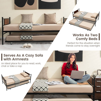 Twin Size 2-In-1 Daybed Frame with Pullout Trundle