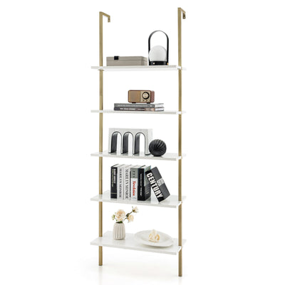 5 Tier Ladder Shelf Wall-Mounted Bookcase with Steel Frame-Golden