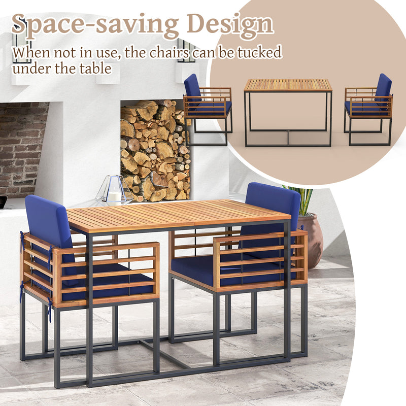 3 Pieces Outdoor Dining Set with 2 Acacia Wood Armchairs and Dining Table-Navy