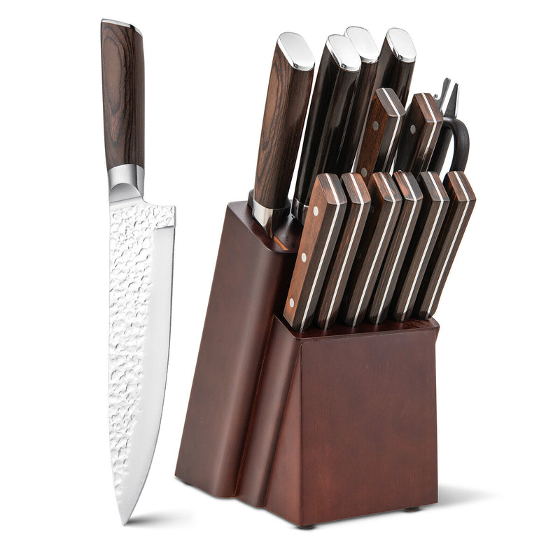 15 Piece Stainless Steel Knife Block Set with Ergonomic Handle