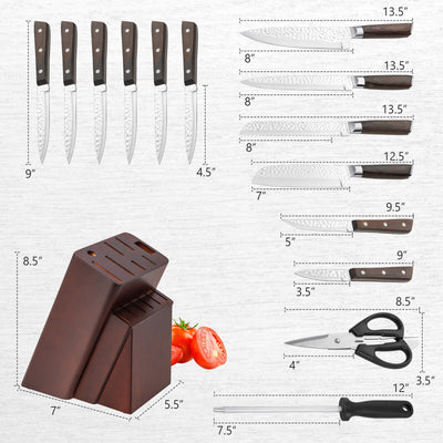 15 Piece Stainless Steel Knife Block Set with Ergonomic Handle