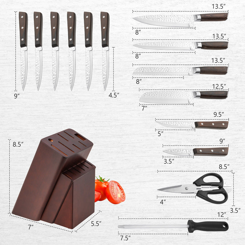 15 Piece Stainless Steel Knife Block Set with Ergonomic Handle