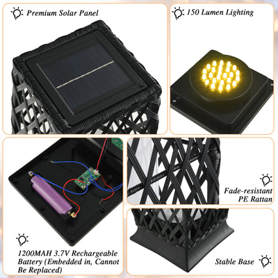 2 Pieces Solar-Powered Diamond Wicker Floor Lamps with Auto LED Light-Black