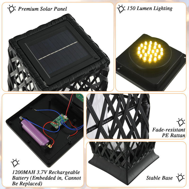 2 Pieces Solar-Powered Diamond Wicker Floor Lamps with Auto LED Light-Black