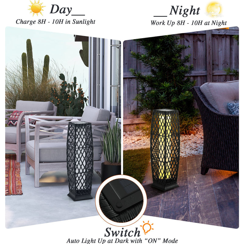 2 Pieces Solar-Powered Diamond Wicker Floor Lamps with Auto LED Light-Black
