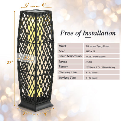 2 Pieces Solar-Powered Diamond Wicker Floor Lamps with Auto LED Light-Black