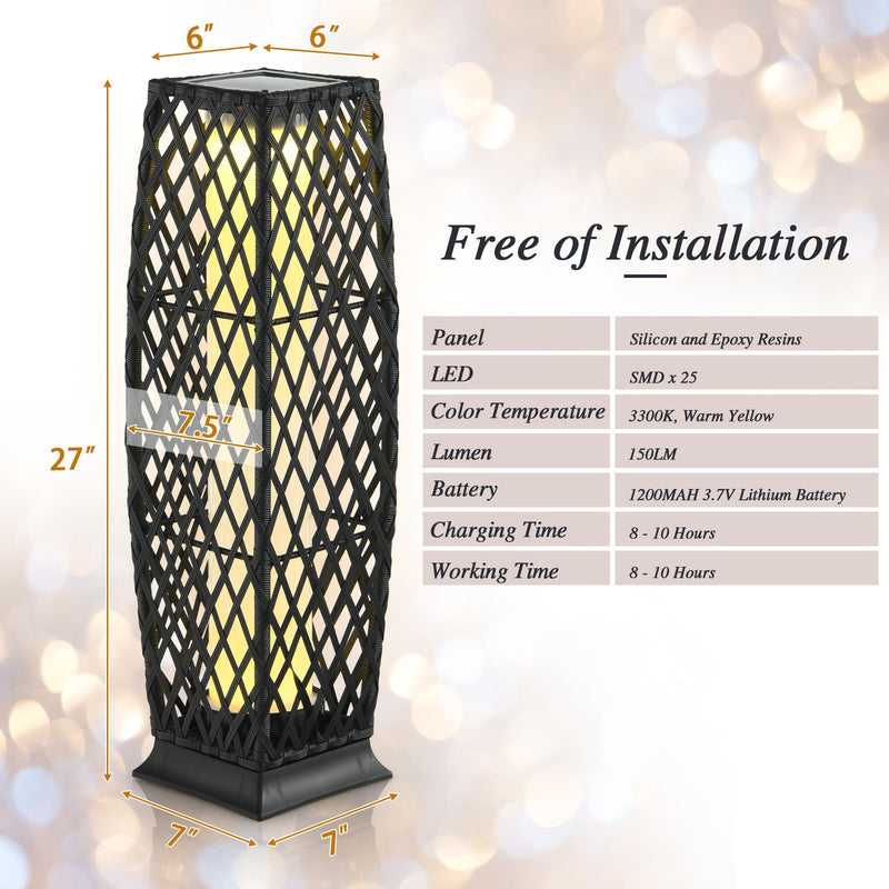 2 Pieces Solar-Powered Diamond Wicker Floor Lamps with Auto LED Light-Black