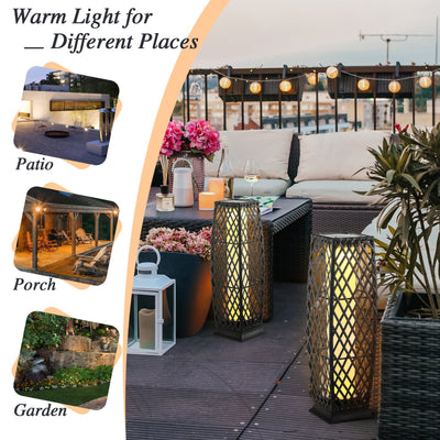 2 Pieces Solar-Powered Diamond Wicker Floor Lamps with Auto LED Light-Brown