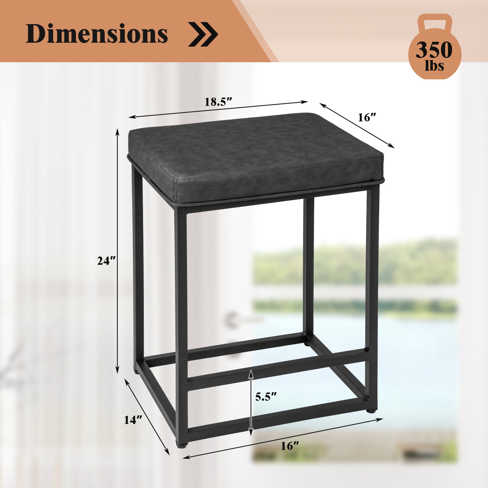 2 Pieces 24 Inch Bar Stools with Thick PVC Leather Cushion and Footres
