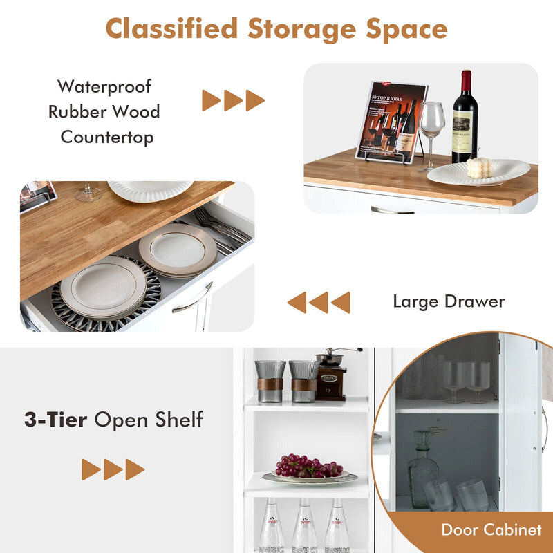 Mobile Kitchen Island Cart with Rubber Wood Top-White