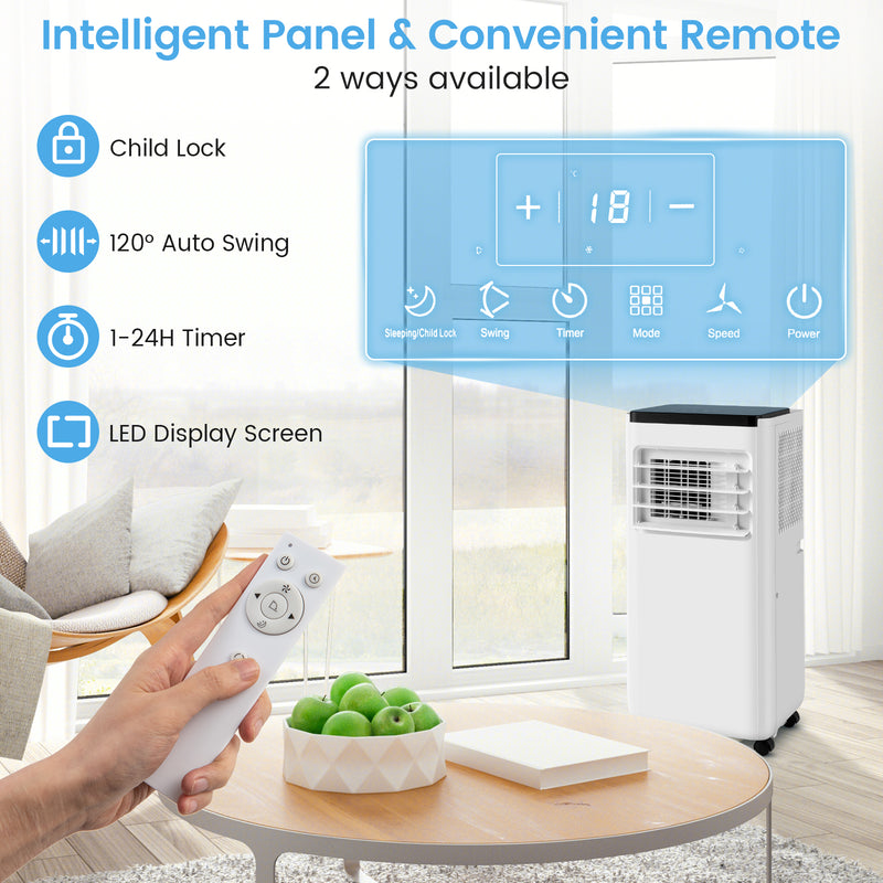 *8000 BTU Portable Air Conditioner with Remote Control Cools up to 250 Sq.Ft - White