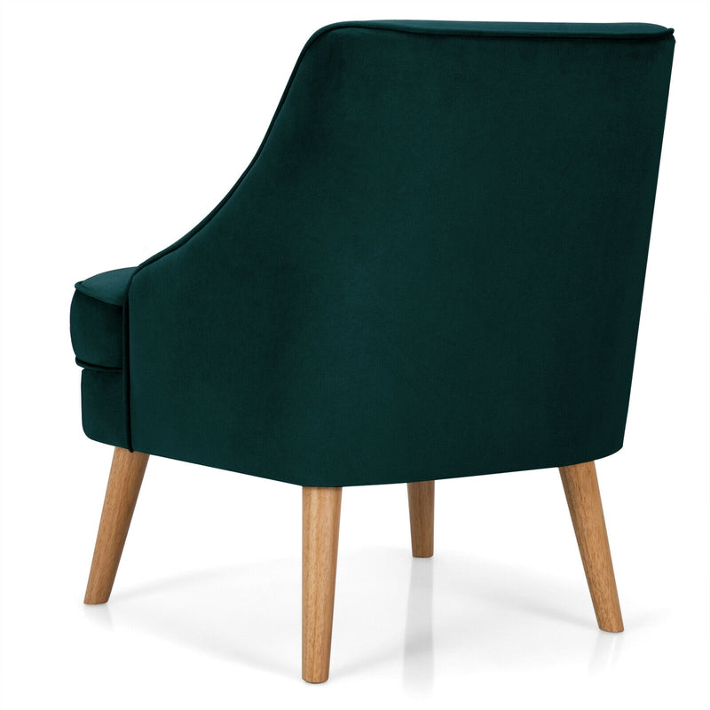 Mid Century Velvet Accent Chair with Rubber Wood Legs for Bedroom-Green