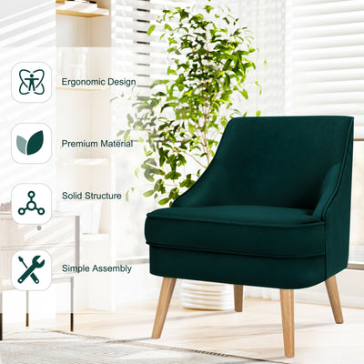 Mid Century Velvet Accent Chair with Rubber Wood Legs for Bedroom-Green