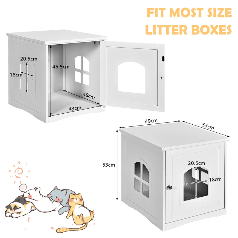 Side Table Nightstand Decorative Cat House-White