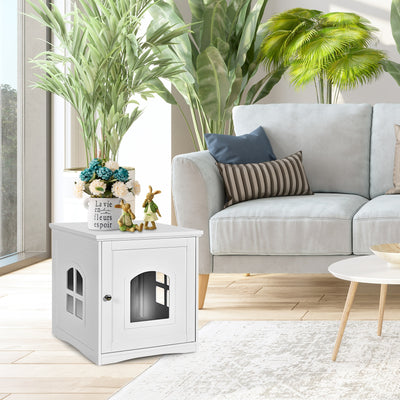 Side Table Nightstand Decorative Cat House-White