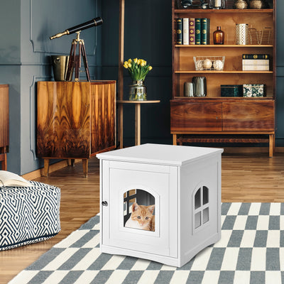 Side Table Nightstand Decorative Cat House-White