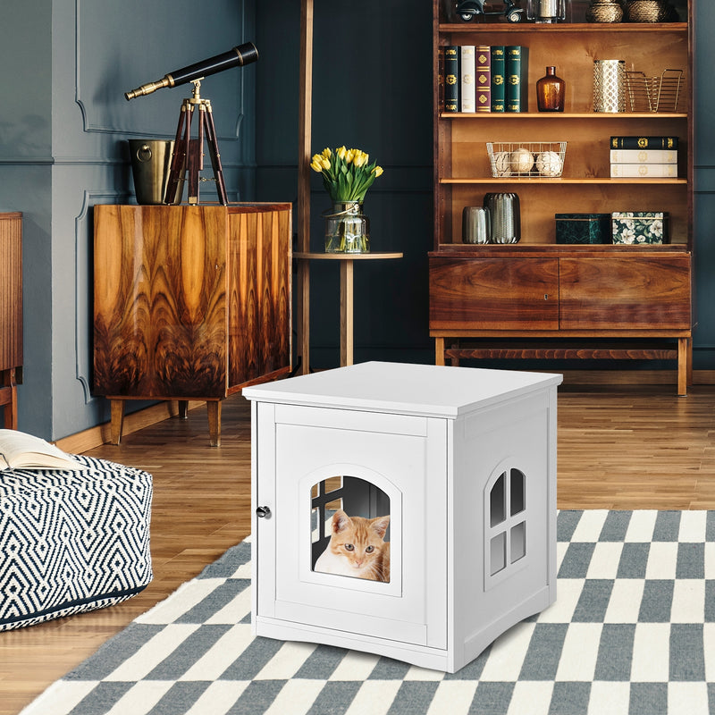 Side Table Nightstand Decorative Cat House-White