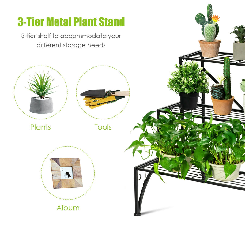 3-Tier Metal Plant Rack Garden Shelf in Stair Style