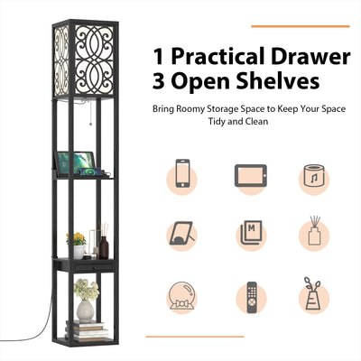 Modern  Standing Shelf Lamp with 1 Power Outlet and 2 USB Ports