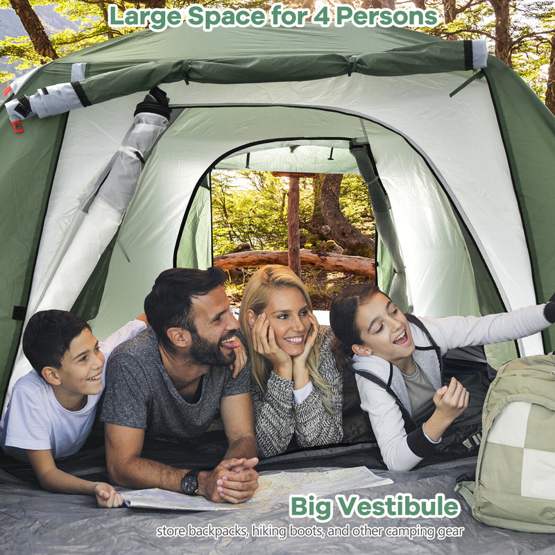 4-6 Person Camping Tent with Front Porch-Green