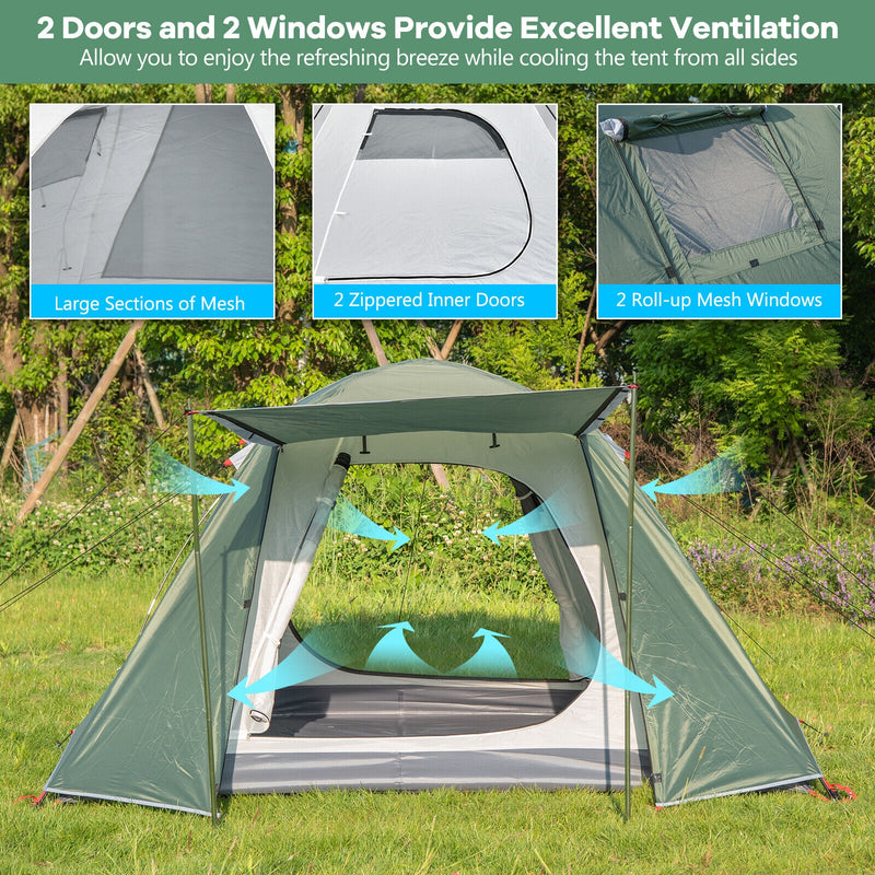 4-6 Person Camping Tent with Front Porch-Green