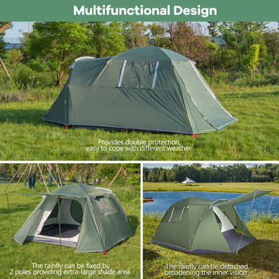 4-6 Person Camping Tent with Front Porch-Green