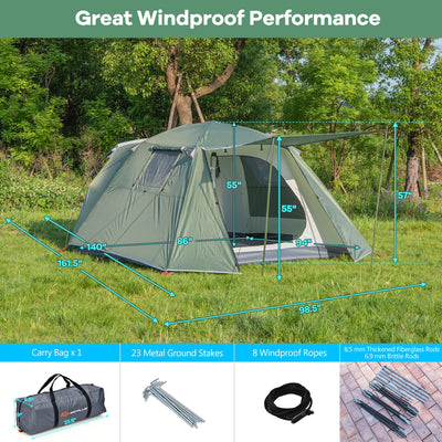 4-6 Person Camping Tent with Front Porch-Green