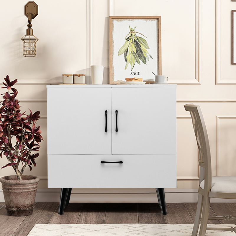 Mid Century Storage Cabinet with 2 Doors and 1 Pull-out Drawer-White