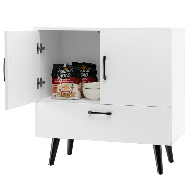 Mid Century Storage Cabinet with 2 Doors and 1 Pull-out Drawer-White