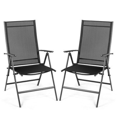 Set of 2 Adjustable Portable Patio Folding Dining Chair Recliners-Black