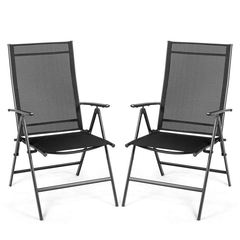 Set of 2 Adjustable Portable Patio Folding Dining Chair Recliners-Black