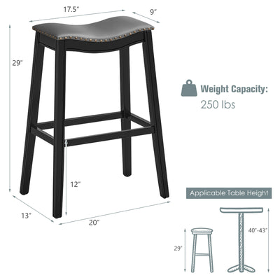 Set of 2 29 Inch Backless Wood Nailhead Barstools with PVC Leather Seat-Black