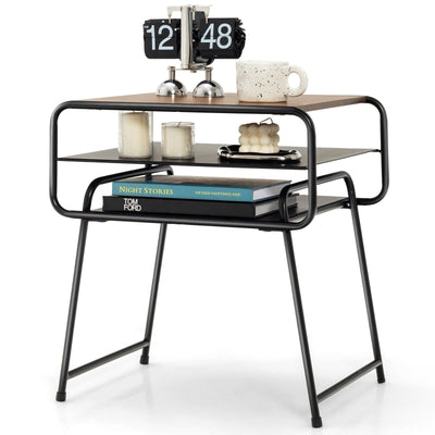 3-tier Compact Side End Table with Storage Shelf-Coffee