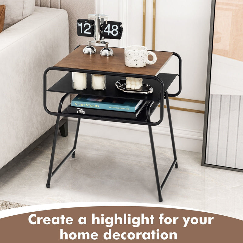 3-tier Compact Side End Table with Storage Shelf-Coffee