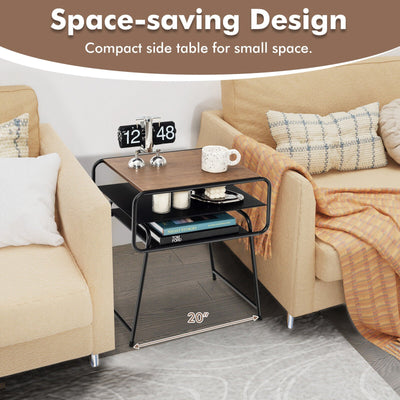 3-tier Compact Side End Table with Storage Shelf-Coffee