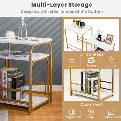 2 Pieces Faux Marble Nesting Table for Small Space-White