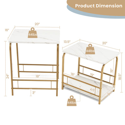 2 Pieces Faux Marble Nesting Table for Small Space-White