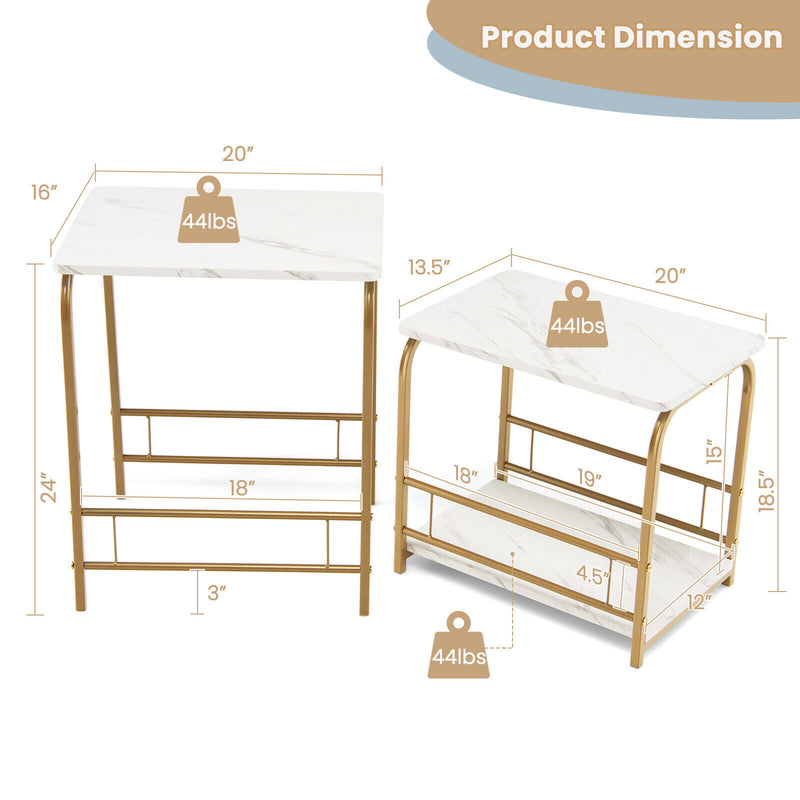 2 Pieces Faux Marble Nesting Table for Small Space-White