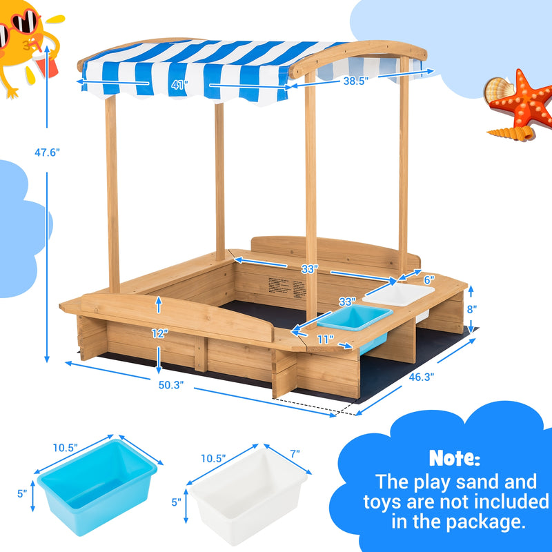 *Kids Wooden Sandbox with Striped Canopy