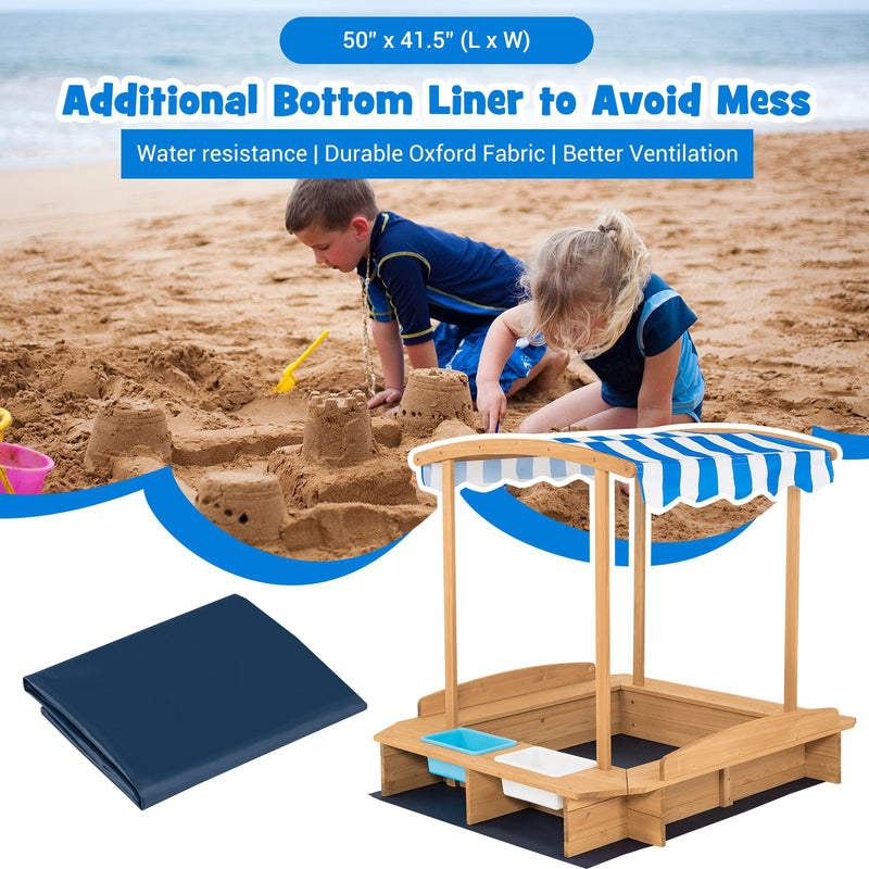 *Kids Wooden Sandbox with Striped Canopy