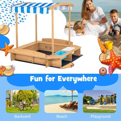 *Kids Wooden Sandbox with Striped Canopy