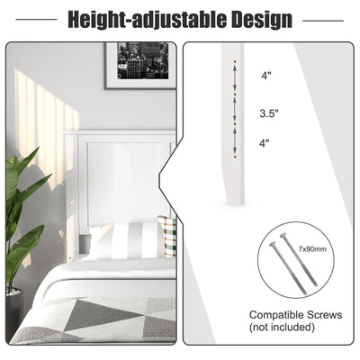 Full Wood Headboard Flat Panel with Pre-drilled Holes and Height Adjustment-White