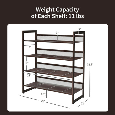 *2/3/4 Tiers Flat and Slant Metal Shoe Rack for Entryway Hallway - 4-Tier