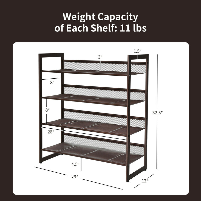 *2/3/4 Tiers Flat and Slant Metal Shoe Rack for Entryway Hallway - 4-Tier