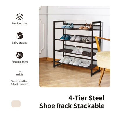 *2/3/4 Tiers Flat and Slant Metal Shoe Rack for Entryway Hallway - 4-Tier