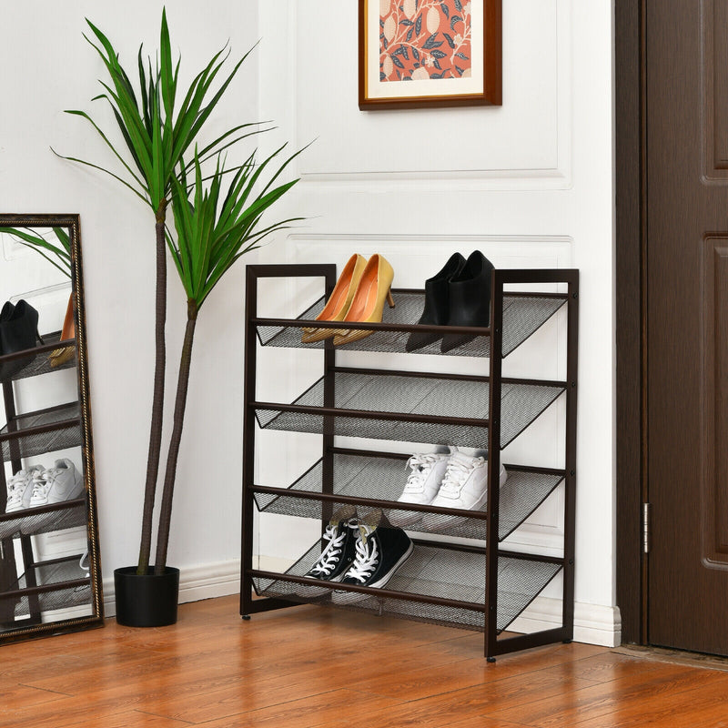 *2/3/4 Tiers Flat and Slant Metal Shoe Rack for Entryway Hallway - 4-Tier