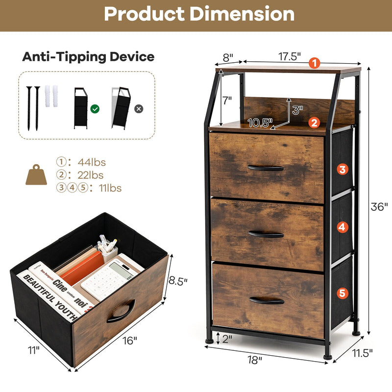 *Freestanding Cabinet Dresser with Wooden Top Shelves - M